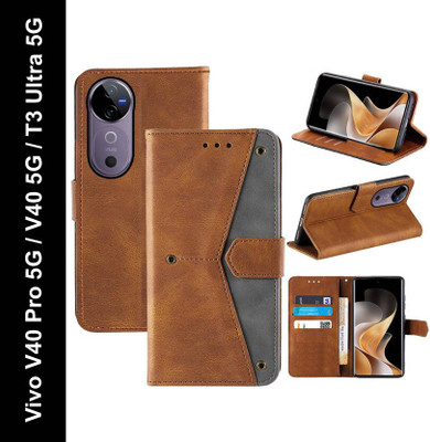 Mashgul Flip Cover for Vivo V40 Pro 5G, Vivo V40 5G, Vivo T3 Ultra 5G(Brown, Shock Proof, Pack of: 1)