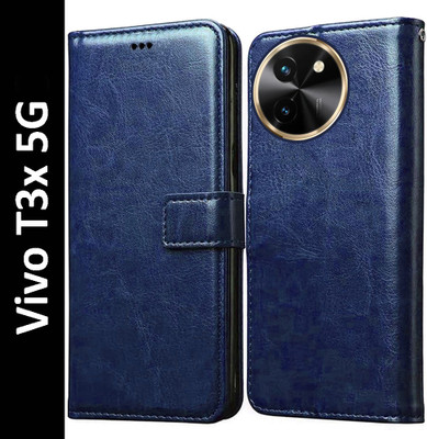 Casotec Flip Cover for Vivo T3x 5G(Blue, Pack of: 1)