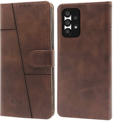 NIMMIKA ENTERPRISES Flip Cover for Samsung Galaxy A73 5G(Premium leather material | 360-degree protection | Stand function)(Brown, Dual Protection, Pack of: 1)