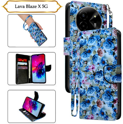 Asmart Flip Cover for Lava Blaze X 5G(Blue, Pack of: 1)