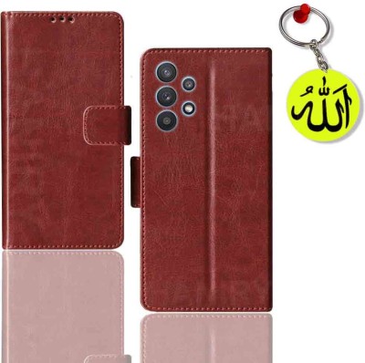 HANIRY Flip Cover for Samsung M32 5G flip case | SM-M326B flip cover | Free Allah Keychain | Brown(Brown, Magnetic Case, Pack of: 1)