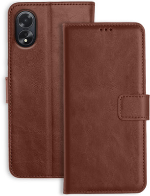 Genron Flip Cover for Oppo A18 5G(Brown, Dual Protection, Pack of: 1)