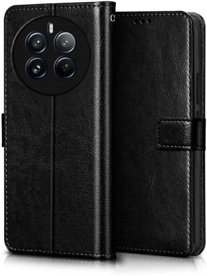 THE JUMP START STORE Flip Cover for Realme 12 Pro Vegan Leather Protective Shockproof Bumper Flip Wallet Diary Cover Case(Black, Shock Proof, Pack of: 1)
