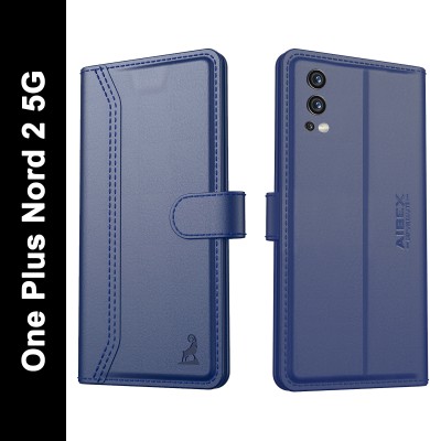 AIBEX Flip Cover for OnePlus Nord 2 5G|Vegan PU Leather |Foldable Stand & Pocket(Blue, Cases with Holder, Pack of: 1)
