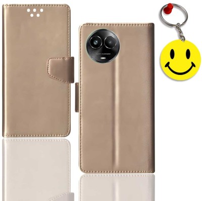 HANIRY Flip Cover for Realme C67 5G pouch cover | RMX3782 pouch cover | Free Smiley Keychain | ND_11(Gold, Magnetic Case, Pack of: 1)