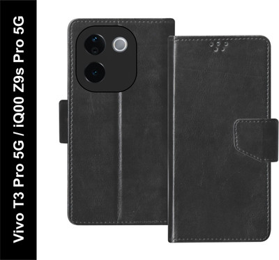 SBMS Flip Cover for Vivo T3 Pro 5G, iQOO Z9s Pro 5G Back Cover Case with Magnatic Closure(Black, Shock Proof, Pack of: 1)