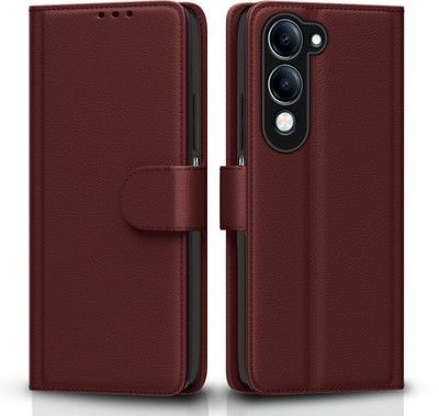 FMEX Flip Cover for Vivo Y19e / Y04 4G / Y29s 5G(Brown, Shock Proof, Pack of: 1)