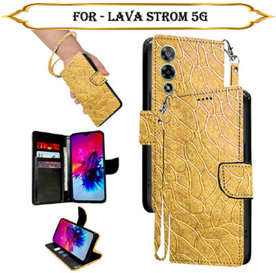 Asmart Flip Cover for Lava Strom 5G(Gold, Pack of: 1)