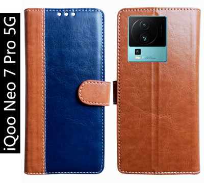 Toklot Flip Cover for iQoo Neo 7 Pro 5G(Brown, Blue, Pack of: 1)