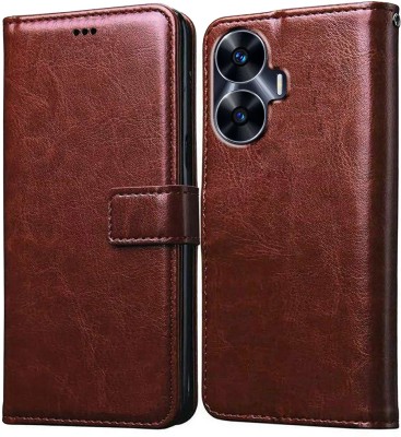 Casotec Flip Cover for Realme C55 4G, Reame Narzo N55 4G(Brown, Pack of: 1)