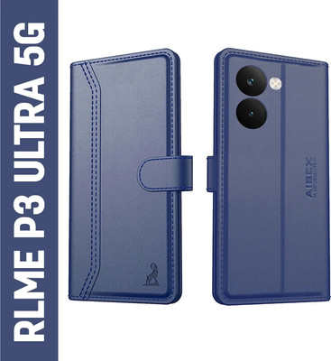 AIBEX Flip Cover for Realme P3 Ultra 5G|Premium Leather Finish | Magnetic Closure | Kickstand Feature(Blue, Magnetic Case, Pack of: 1)