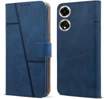 NIMMIKA ENTERPRISES Flip Cover for Oppo A59 5G(Premium Leather Material | 360-degree protection | Kickstand Feature)(Blue, Dual Protection, Pack of: 1)