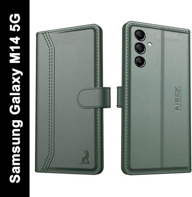 AIBEX Flip Cover for Samsung Galaxy M14 5G|Vegan PU Leather |Foldable Stand & Pocket |Magnetic Closure(Green, Cases with Holder, Pack of: 1)