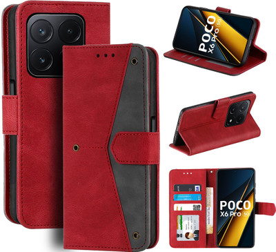 Unistuff Flip Cover for Poco X6 Pro 5G(Red, Camera Bump Protector, Pack of: 1)