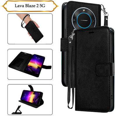 Cutemart Flip Cover for Lava Blaze 2 5G(Black, Pack of: 1)