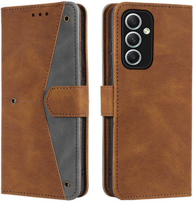 Aarov Flip Cover for Samsung Galaxy M34 5G(Brown, Dual Protection)