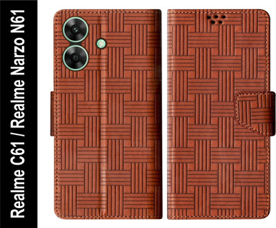 SBMS Flip Cover for Realme C61 / Realme Narzo N61 Back Cover Case with Magnatic Closure | Card & Money Pocket(Brown, Shock Proof, Pack of: 1)