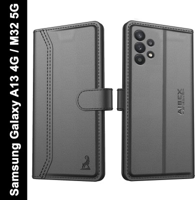 AIBEX Flip Cover for Samsung Galaxy A13 4G / Samsung Galaxy M32 5G|Vegan PU Leather |Foldable Stand & Pocket(Black, Cases with Holder, Pack of: 1)