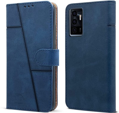 NIMMIKA ENTERPRISES Flip Cover for Vivo V23E 4G(Premium leather material | 360-degree protection | Card slots and pockets)(Blue, Dual Protection, Pack of: 1)