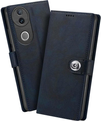 COVERBLACK Flip Cover for Vivo V2518 / T4R / V50e 5G | Vegan Leather Finish | Magnetic | Wallet Case(Blue, Magnetic Case, Pack of: 1)