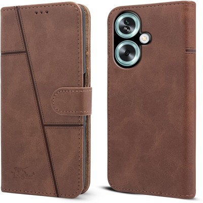 spaziogold Flip Cover for Oppo A59 5G:(Premium Leather Material | Built-in Stand | Card Slots and Wallet)(Brown, Dual Protection, Pack of: 1)
