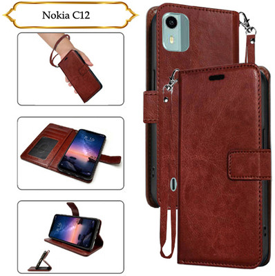 Asmart Flip Cover for Nokia C12(Brown, Pack of: 1)