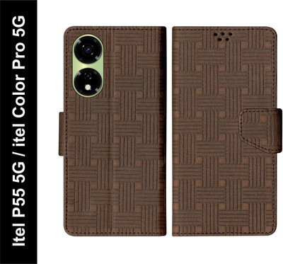 SBMS Flip Cover for itel Color Pro 5G / itel P55 5G Back Cover Case with Magnatic Closure(Brown, Shock Proof, Pack of: 1)