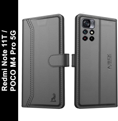 AIBEX Flip Cover for Xiaomi Redmi Note 11T / Poco M4 Pro 5G|Vegan PU Leather |Foldable Stand & Pocket(Black, Cases with Holder, Pack of: 1)