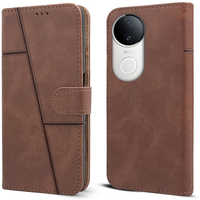 yug emporium Flip Cover for Flip Back Cover for Vivo V50 / V50e /iQOO Z10R 5G | Inbuilt Stand & Pockets | Wallet Style(Brown, Dual Protection, Pack of: 1)