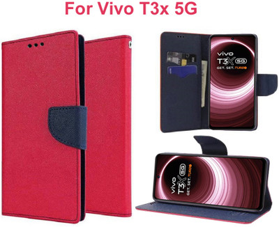 Carnage Flip Cover for Vivo T3x 5G(Pink, Cases with Holder, Pack of: 1)