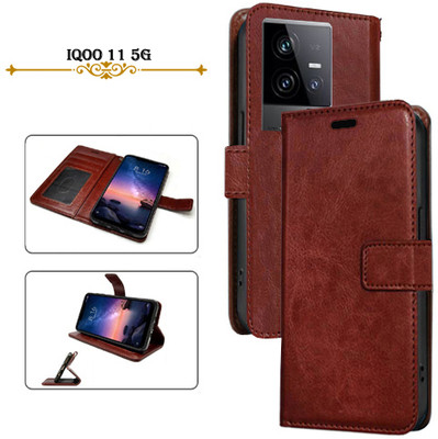 PARGO Flip Cover for iQOO 11 5G(Brown, Pack of: 1)
