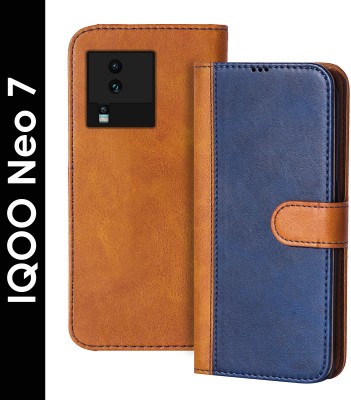 Flipkart SmartBuy Flip Cover for IQOO Neo 7 5G(Blue, Brown, Dual Protection, Pack of: 1)