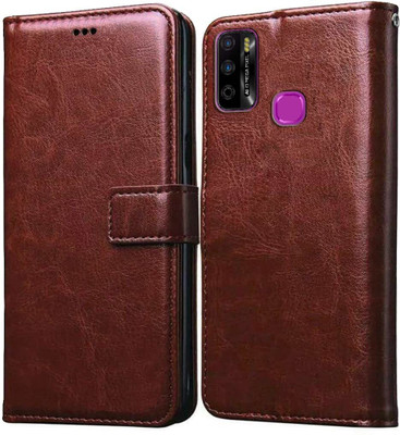 LOGELI Flip Cover for Infinix Smart 4Plus,Tecno spark 6AIR PU Leather Cover Wallet Case with TPU Silicone Case(Brown, Cases with Holder, Pack of: 1)
