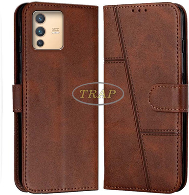 Trap Premium Flip Cover Flip Cover for Vivo V23 Pro 5G(Brown, Cases with Holder, Pack of: 1)