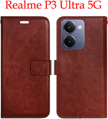 Mxkart Flip Cover for Realme P3 Ultra 5G(Brown, Pack of: 1)