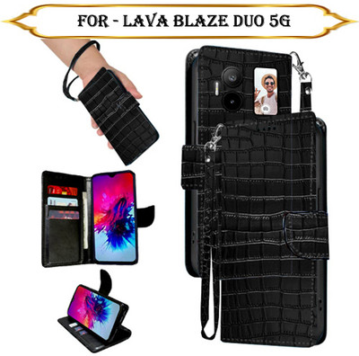 Cutemart Flip Cover for Lava Blaze Duo 5G(Black, Pack of: 1)