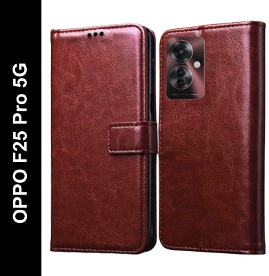 Krumholz Flip Cover for OPPO F25 Pro 5G(Brown, Dual Protection, Pack of: 1)