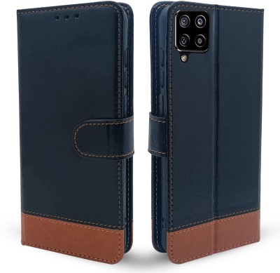 SESS XUSIVE Flip Cover for Samsung Galaxy M12 / F12 / A12 -Dual-Color Leather Finish Wallet - Black & Brown(Multicolor, Dual Protection)