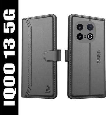 AIBEX Flip Cover for iQOO 13 5G|Premium Leather Finish | Magnetic Closure | Kickstand Feature | Shockproof(Black, Magnetic Case, Pack of: 1)