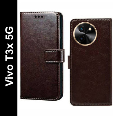 Wynhard Flip Cover for Vivo T3x 5G(Brown, Grip Case, Pack of: 1)