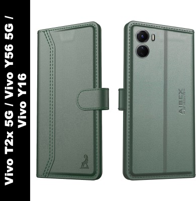 AIBEX Flip Cover for Vivo T2x 5G / Vivo Y56 5G / Vivo Y16 4G|Vegan PU Leather|Foldable Stand & Pocket |Magnetic(Green, Cases with Holder, Pack of: 1)