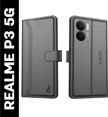 AIBEX Flip Cover for Realme P3 5G|Premium Leather Finish | Magnetic Closure | Kickstand Feature | Shockproof(Black, Magnetic Case, Pack of: 1)