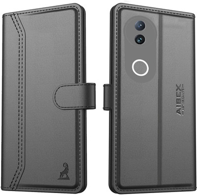 AIBEX Flip Cover for Vivo T4R 5G / iQOO Z10R 5G / Vivo V50E 5G / Vivo V50 5G |Premium Leather Finish|Shockproof(Black, Magnetic Case, Pack of: 1)