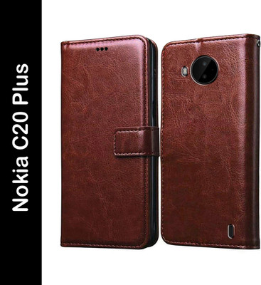 Casotec Flip Cover for Nokia C20 Plus 4G(Brown, Pack of: 1)