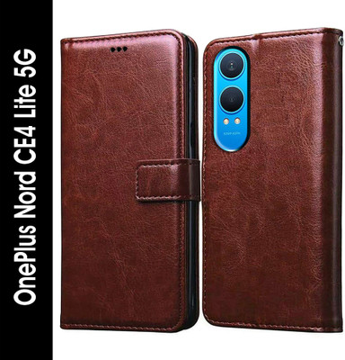 Casotec Flip Cover for OnePlus Nord CE4 Lite 5G(Brown, Pack of: 1)