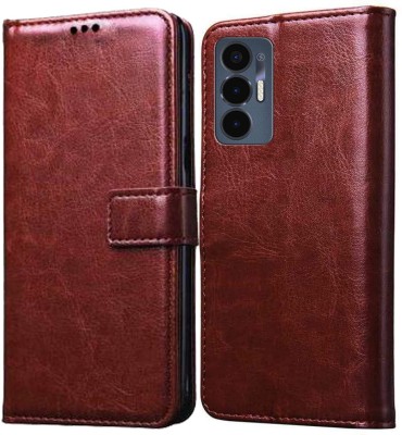 Flocculent Flip Cover for Tecno POVA 3(Brown, Shock Proof, Pack of: 1)