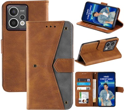 Autofocus Flip Cover for HMD Crest Max 5G(Brown, Camera Bump Protector, Pack of: 1)