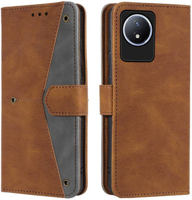 Manobal Flip Cover for Vivo Y02, Vivo Y02T, Vivo Y11 2023(Brown, Camera Bump Protector, Pack of: 1)