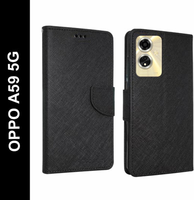 Wristlet Flip Cover for OPPO A59 5G(Black, Cases with Holder, Pack of: 1)
