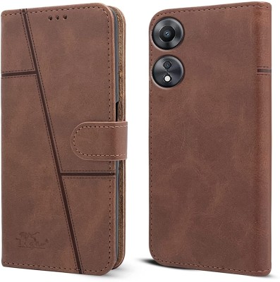 NIMMIKA ENTERPRISES Flip Cover for Oppo A58 5G(Premium leather material | 360-degree protection | Card slots and pockets)(Brown, Dual Protection, Pack of: 1)
